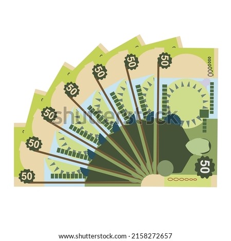 Tongan pa’anga Vector Illustration. Tonga paanga money set bundle banknotes. Paper money 50 TOP. Flat style. Isolated on white background. Simple minimal design.