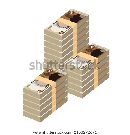 Tongan pa’anga Vector Illustration. Tonga paanga money set bundle banknotes. Paper money 20 TOP. Flat style. Isolated on white background. Simple minimal design.