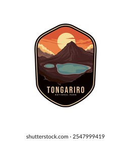 Tongariro National Park Logo Patch design vector on white background, Volcano Mountain adventure design