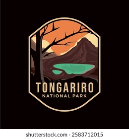 Tongariro National Park Logo Patch design vector on white background