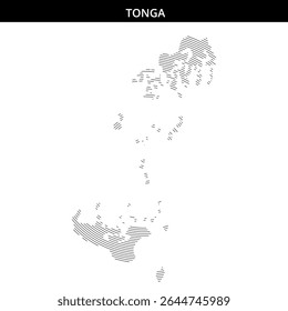O contorno geográfico de Tonga é representado criativamente com padrões únicos.