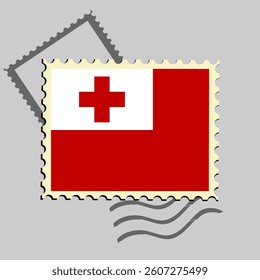 Tongo flag postage stamp. Isolated vector illustration on grey post stamp background