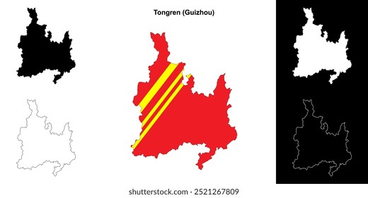 Conjunto de mapa de contorno en blanco Tongren