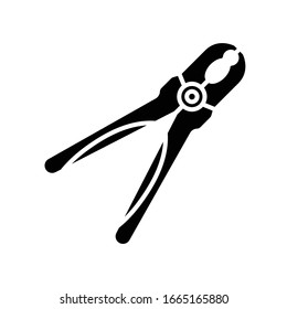 Tongs black icon, concept illustration, vector flat symbol, glyph sign.