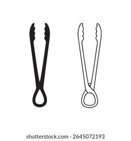 Silhueta de pinças ou fórceps e vetor de arte de linha.símbolo, griper, pureza, talheres, ícone, isolado, sinal, clip-art, pictograma, servir, ícone de linha, churrasco, utensílios de cozinha, web, plano, design, vetor.