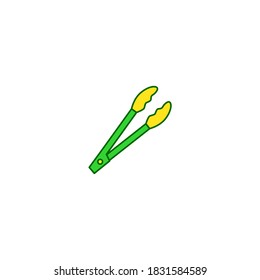 Tongs icon. Kitchen and utensil icon. simple, flat, color, outline, yellow, green.