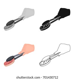 Tongs with raw steak. Eating and cooking single icon in cartoon style vector symbol stock illustration web.