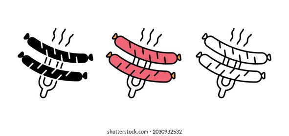 Tongs Sausage icon set. Barbecue grill. To collect. These icons contain hot food icons. It is a set of colours, silhouettes and fine drawings.