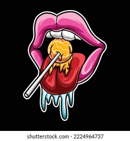 Tongue Eat Candy Cartoon Illustration