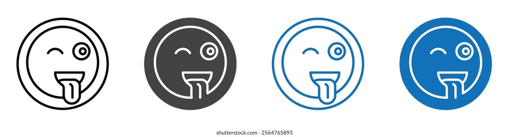 Tongue emoji icon flat editable icon mark set.