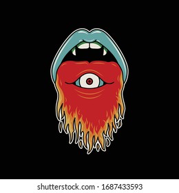 Tongue eyes fire mouth Vintage Tattoo Retro