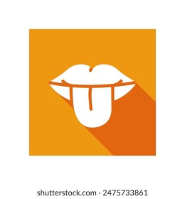 Tongue flat icon design with long shadow, sense of taste symbol, mouth tongue out, tongue sticking out