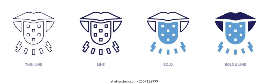 Tongue icon in 4 different styles. Thin Line, Line, Bold, and Bold Line. Duotone style. Editable stroke.