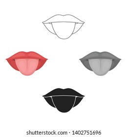 Tongue icon in cartoon,black style isolated on white background. Part of body symbol stock vector illustration.