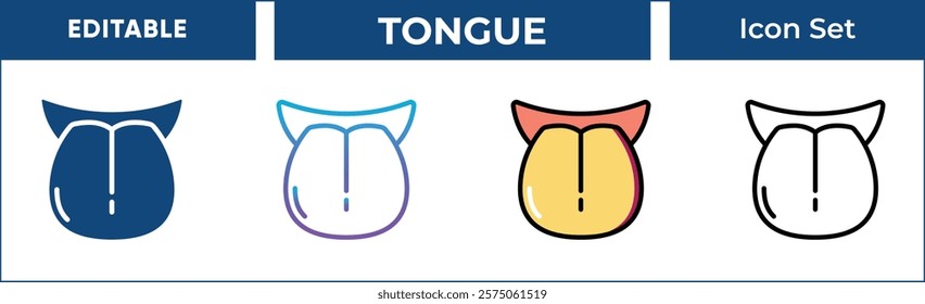 Tongue Icon Set. Editable Vector Icons for tongue, taste, and more. Includes line, gradient, filled, and outline styles. Perfect for medical illustrations, health apps, and educational materials.