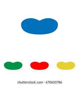 Tongue icon. Vector. Big blue flat icon with red, green and yellow small icons at white background. Isolated.