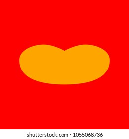 Tongue icon. Vector. Orange icon with white holes if exist at red background. Isolated.