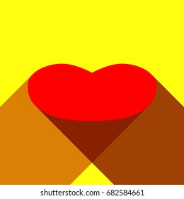 Tongue icon. Vector. Red icon with two flat reddish shadows on yellow background.