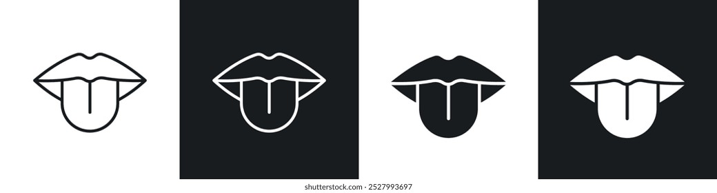 Tongue icon vector icon set black filled and outlined style.