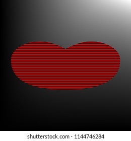 Tongue icon. Vector. Striped red and black icon at gradient blackish background. Zebra.