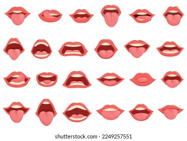 Tongue icons set cartoon vector. Mouth lip. Sexy tongue