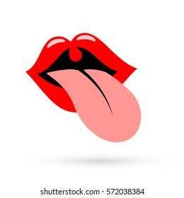 Tongue mouth vector icon. Red lips and mouth vector illustration.