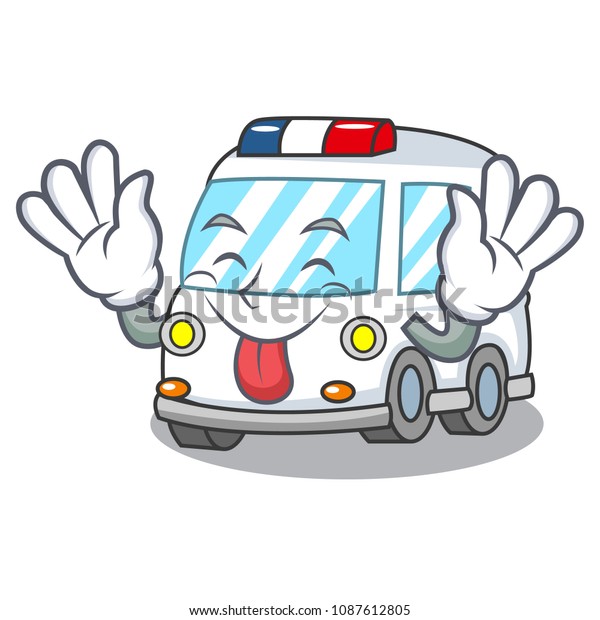 Tongue out ambulance\
mascot cartoon style