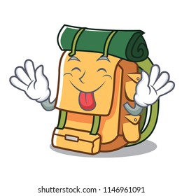 Tongue out backpack mascot cartoon style