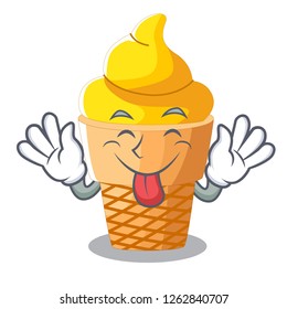 Tongue out banana ice cream in cone character