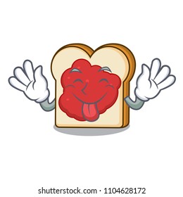 Tongue out bread with jam mascot cartoon