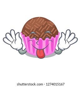 Tongue out brigadeiro is wrapped in a mascot