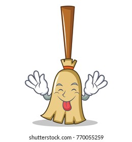 Tongue out broom character cartoon style