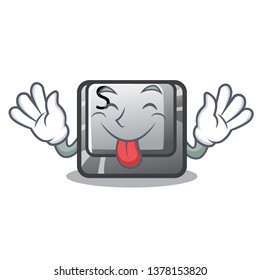 Tongue out button S isolated with the mascot