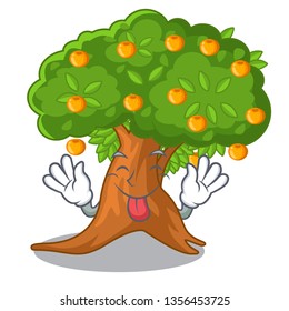 Tongue out cartoon orange tree in the yard