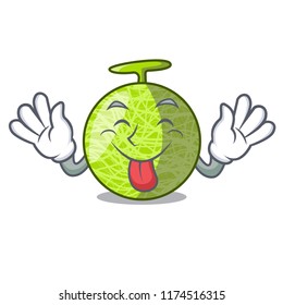 Tongue out cartoon ripe melon fruit in the kitchen