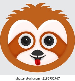 Tongue Out Cartoon Sloth Animal Circle Face On Grey Background.