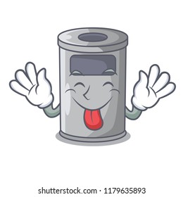 Tongue out cartoon steel trash can in the office