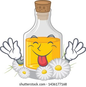 Tongue out chamomile oil placed in cartoon bottle