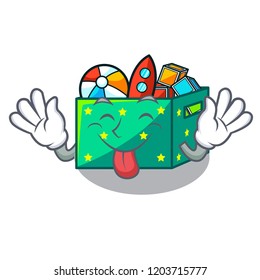 Tongue out children toy boxes isolated on mascot