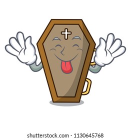 Tongue out coffin mascot cartoon style vector illustration