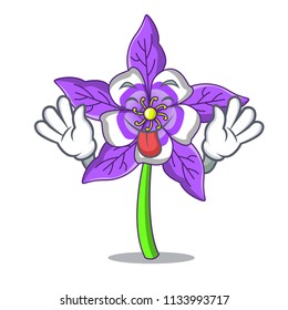 Tongue out columbine flower mascot cartoon