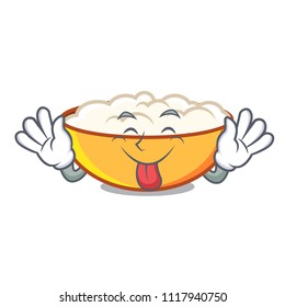 Tongue out cottage cheese mascot cartoon