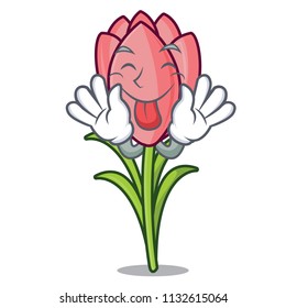 Tongue out crocus flower mascot cartoon