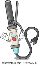 Tongue out curling iron above dressing table character