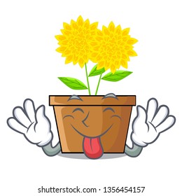 Tongue out dahlia flower in the character pots