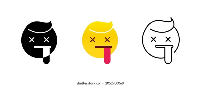 Tongue out and dead emoji. Emoticon vector icon set. Save icon vector. Editable row set. Silhouette, colored, linear icon set. Logo-web, icon design element.