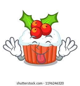 Tongue out delicious christmas cupcakes isolated on mascot