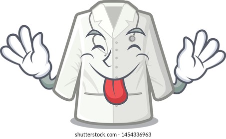 Tongue out doctor coat hanging on cartoon wall