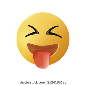 Tongue out Emoji 3D-Stil-Symbol. Gesicht mit zwinkernden Augen und Zunge heraus. Goofy Emoticon, verrücktes Lächeln. Lustige Emoticon-Reaktion für Chat oder Messenger