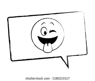 Tongue out emoticon in bubble sketch